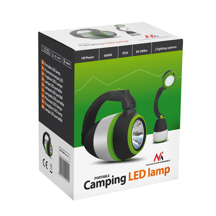 Lâmpada LED 3 em 1, camping, lâmpada de mesa, lanterna, 1W, 60-200lm, branco frio 6000K, fonte de alimentação 3xAA 1,5V, Maclean MCE294