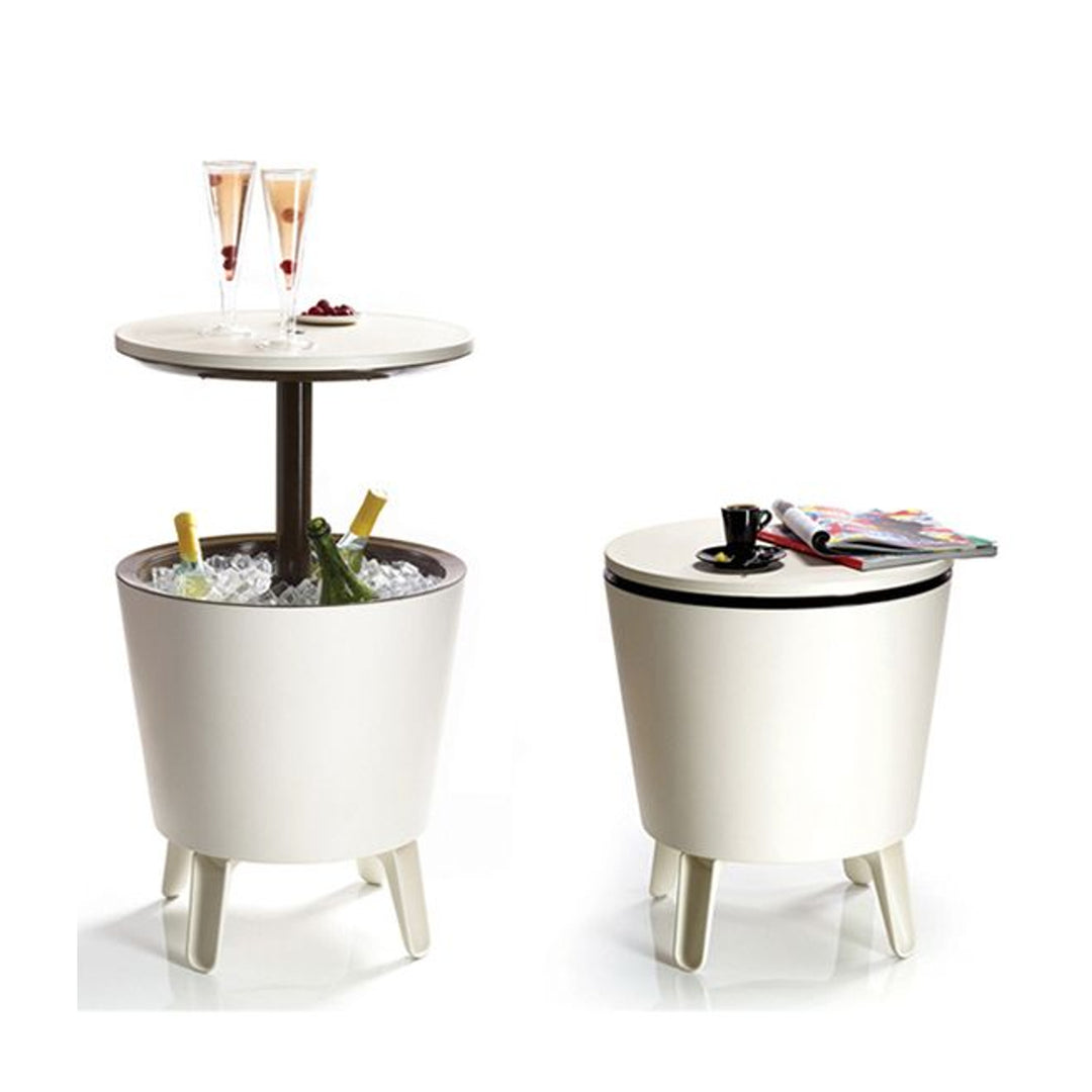 Keter 230900 Cool Bar 2en1 Enfriador de bebidas y mesa auxiliar, barra portátil de jardín, color crema y chocolate