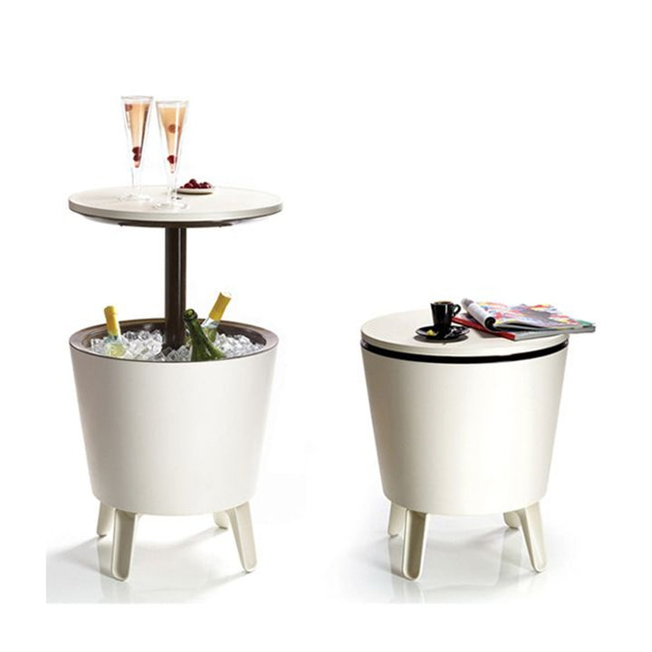 Keter 230900 Cool Bar 2en1 Enfriador de bebidas y mesa auxiliar, barra portátil de jardín, color crema y chocolate