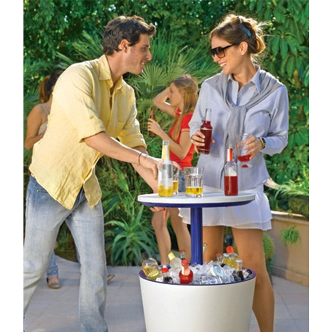 Keter 230900 Cool Bar 2en1 Enfriador de bebidas y mesa auxiliar, barra portátil de jardín, color crema y chocolate
