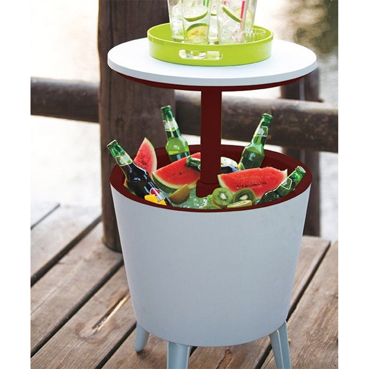 Keter 230900 Cool Bar 2en1 Enfriador de bebidas y mesa auxiliar, barra portátil de jardín, color crema y chocolate
