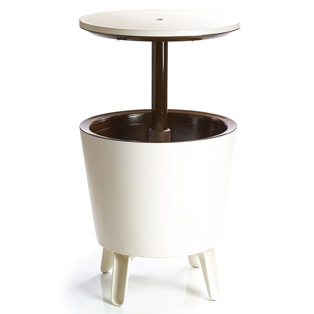 Keter 230900 Cool Bar 2en1 Enfriador de bebidas y mesa auxiliar, barra portátil de jardín, color crema y chocolate