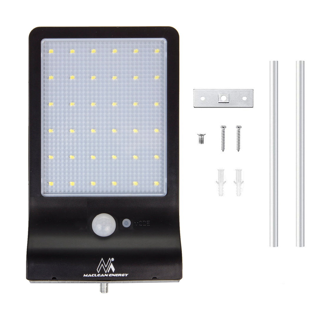 Maclean MCE444 LED Lâmpada solar externa com sensor de movimento e sensor de crepúsculo IP65 Lâmpada de parede ajustável 4W 450 lúmen 6000K