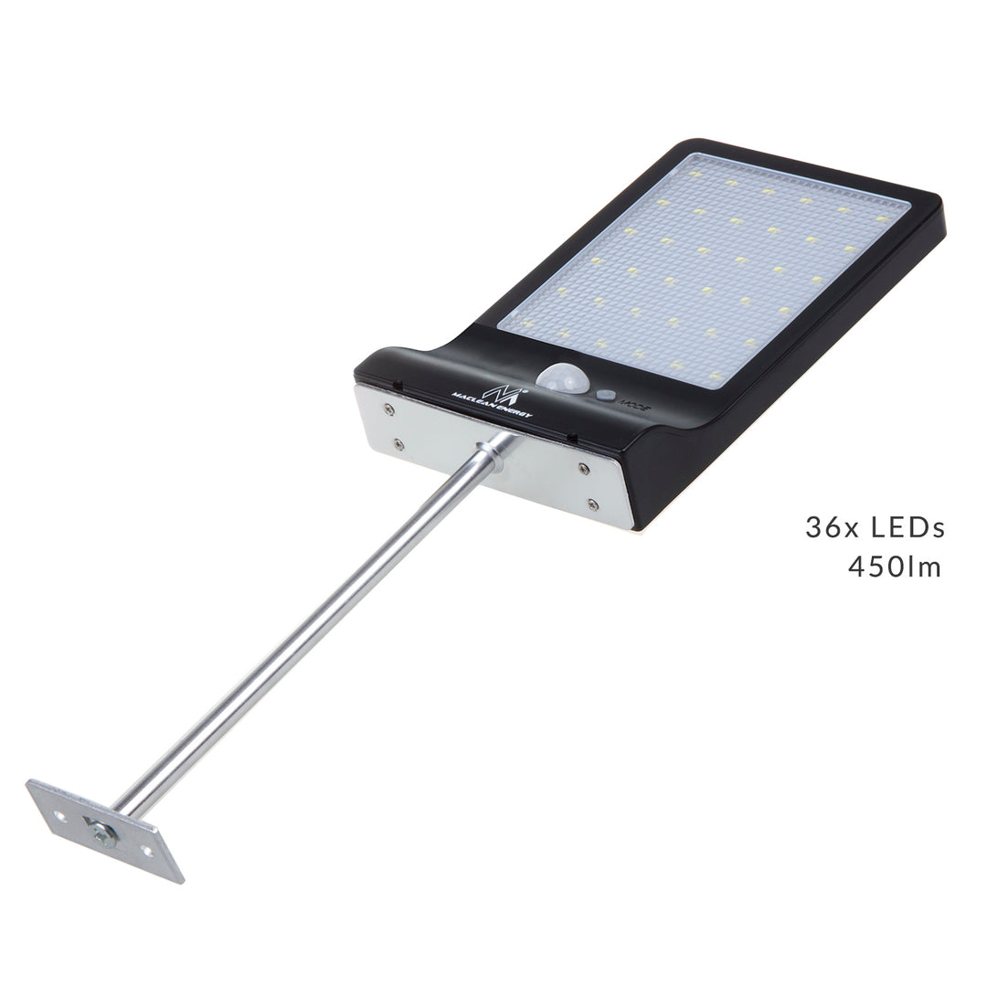 Maclean MCE444 Lámpara LED solar para exteriores con sensor de movimiento y sensor crepuscular IP65 Lámpara de pared ajustable 4W 450 Lumen 6000K