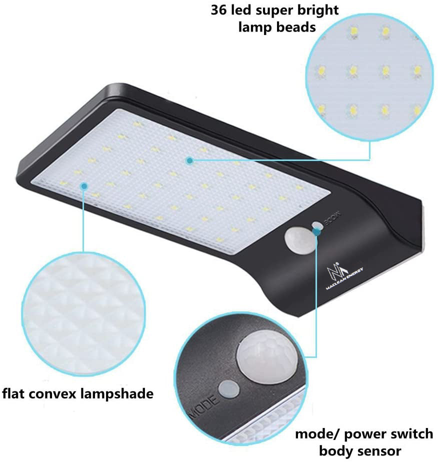 Maclean MCE444 LED Lâmpada solar externa com sensor de movimento e sensor de crepúsculo IP65 Lâmpada de parede ajustável 4W 450 lúmen 6000K