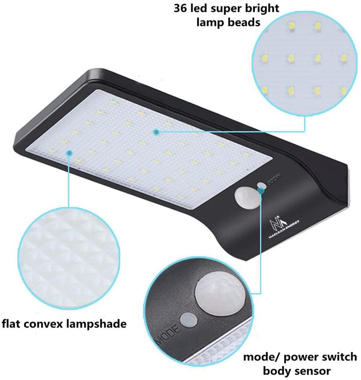 Maclean MCE444 Lámpara LED solar para exteriores con sensor de movimiento y sensor crepuscular IP65 Lámpara de pared ajustable 4W 450 Lumen 6000K