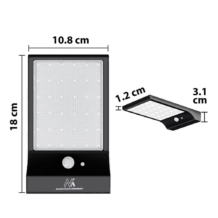 Maclean MCE444 LED Lâmpada solar externa com sensor de movimento e sensor de crepúsculo IP65 Lâmpada de parede ajustável 4W 450 lúmen 6000K