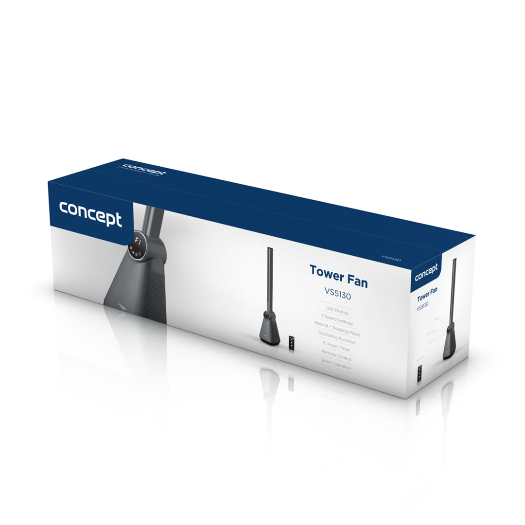 Ventilador de torre VS5130 con mando a distancia, 50 W, 101 cm, ventilador de pie con oscilación, 3 velocidades, temporizador de 15 horas CONCEPT