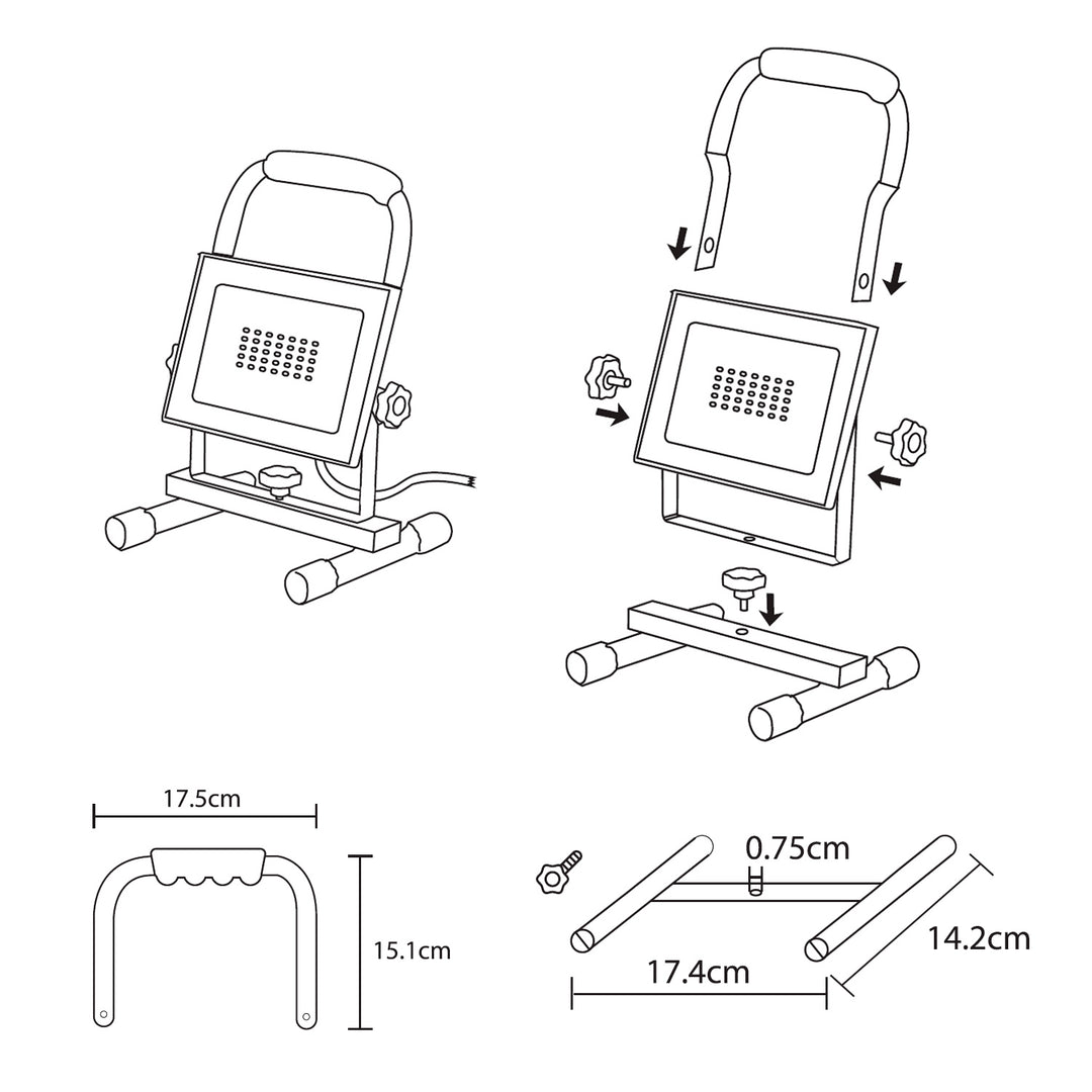 Soporte de suelo para focos LED Trípode para focos de trabajo Trípode para focos de construcción Acero giratorio (Para MCE550 / MCE650)