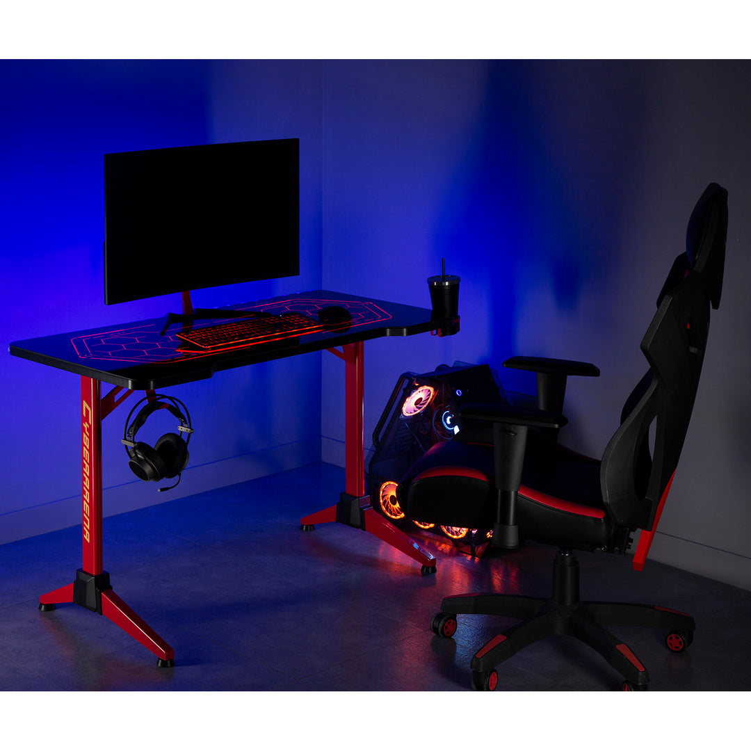 Mesa de jogos NanoRS com LEDs RGB, preta, grande, 100 kg máx., altura 760 mm, RS163