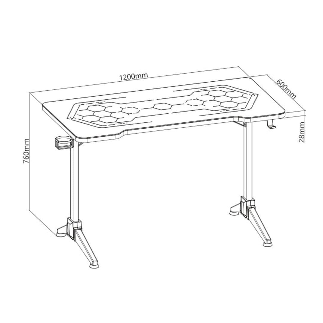 Mesa de jogos NanoRS com LEDs RGB, preta, grande, 100 kg máx., altura 760 mm, RS163