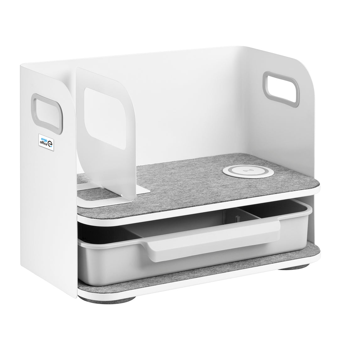 Organizador de mesa de escritório Ergo com gaveta e carregador sem fio, branco, máx. 10kg, ER-441