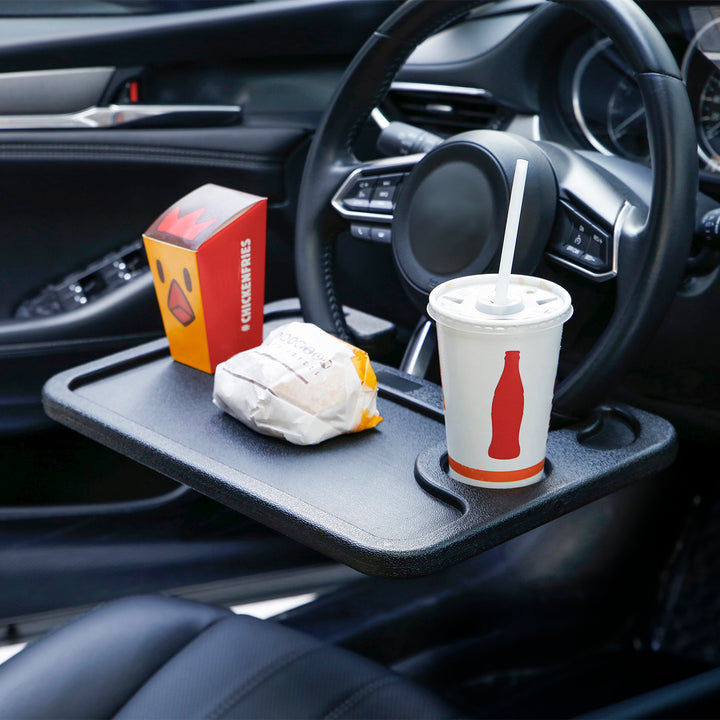 Almacenamiento en el volante 2 en 1 Escritorio/Mesa de comedor Mesa multifuncional para el coche Almacenamiento en el volante Escritorio Portabebidas Bandeja para el portátil Mesa para el coche hasta 5kg