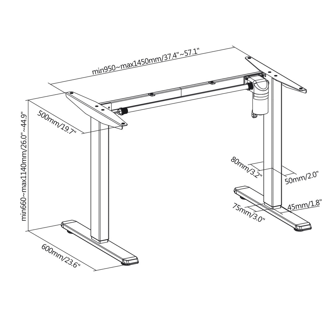 Mesa elétrica Ergo Office, 1 motor, regulável em altura, máx. 1160 mm, peso máximo 80kg, ER-443