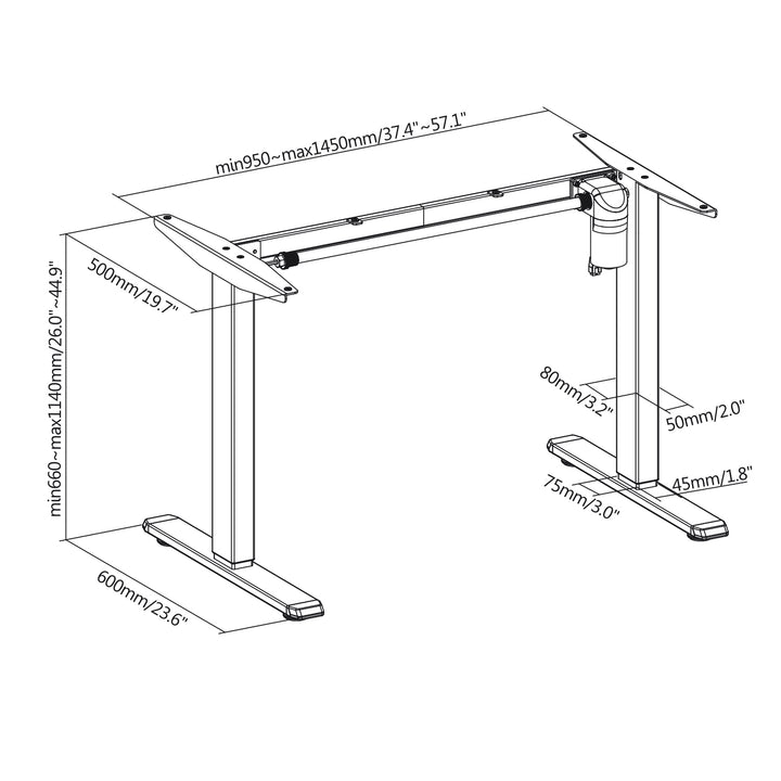 Mesa elétrica Ergo Office, 1 motor, regulável em altura, máx. 1160 mm, peso máximo 80kg, ER-443