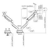 Soporte de monitor de 2 compartimentos con muelle de gas Soporte de mesa de 17-35" pulgadas Giratorio Inclinación Giro Ajustable en altura Doble brazo VESA 75x75 100x100 hasta 2x15kg