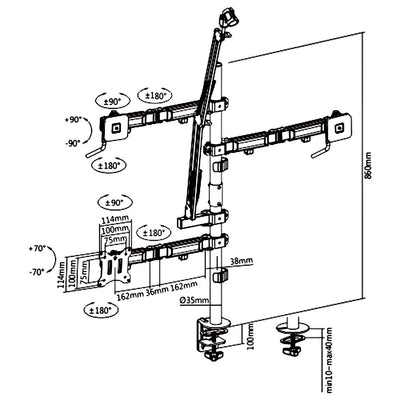 Soporte de mesa profesional todo en uno para monitores de 17-32", micrófonos, cámaras y focos para trípode de estudioVESA 75x75 100x100