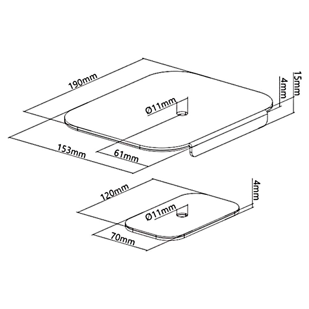 Kit de montagem de reforço de montagem de mesa de monitor com almofada antiderrapante 11mm de diâmetro de furo 190x153,5x15mm