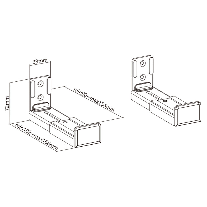 Suporte de parede universal para alto-falante soundbar, caixa de fixação de parede, profundidade ajustável 90 ~ 154mm até 15kg, 2x par de suportes