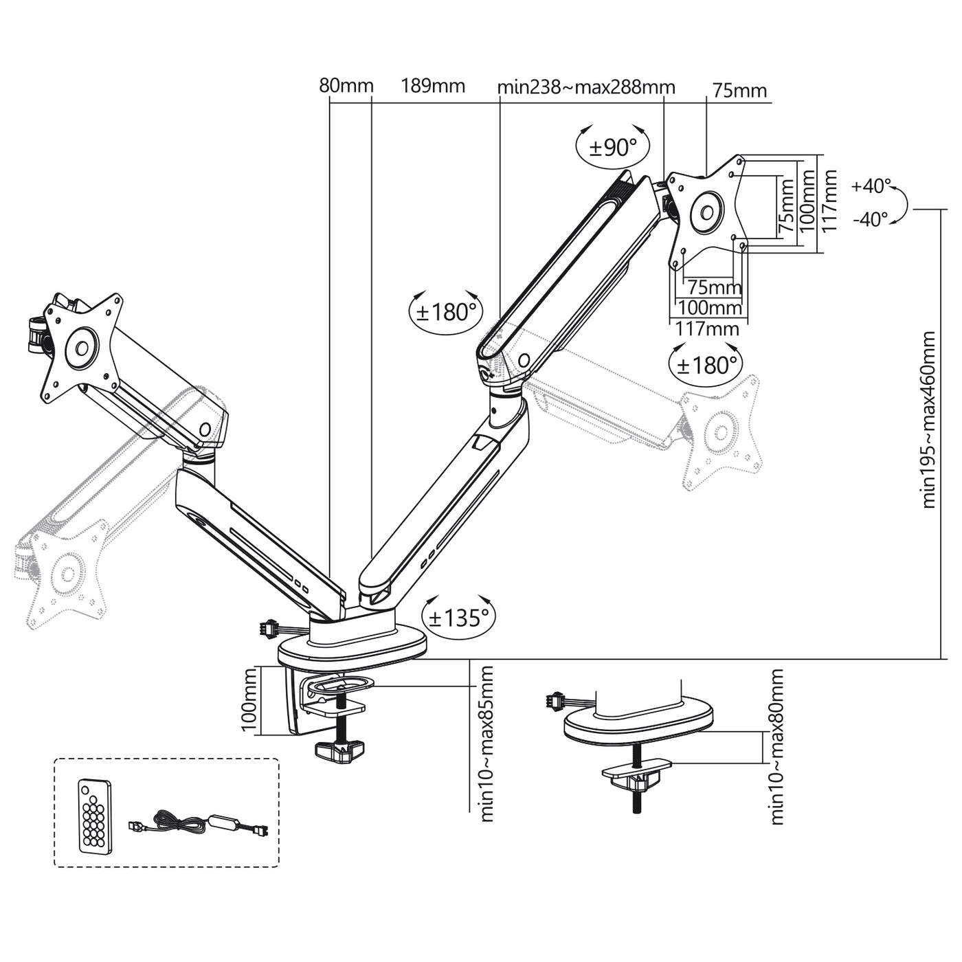 NanoRS 2 Soporte para 2 monitores para juegos 17-32" Soporte para dos monitores QLED OLED LCD LED con diagonal de pantalla de 17 a 32"