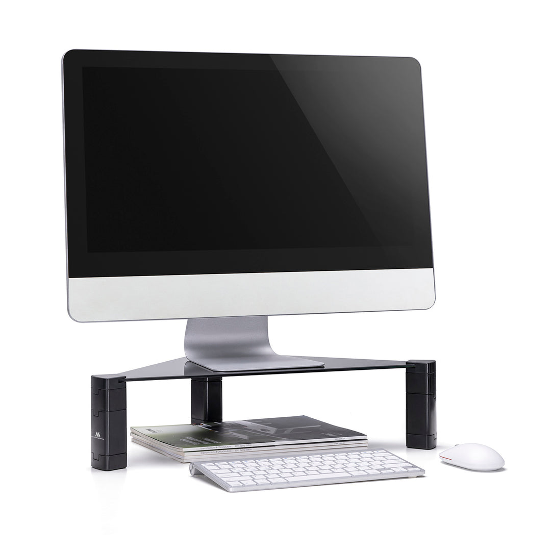 Soporte de monitor Estante esquinero Soporte de pantalla ajustable en altura Soporte de ordenador portátil Vidrio templado Elevador de monitor Soporte de monitor portátil hasta 20 kg máx. Triangular