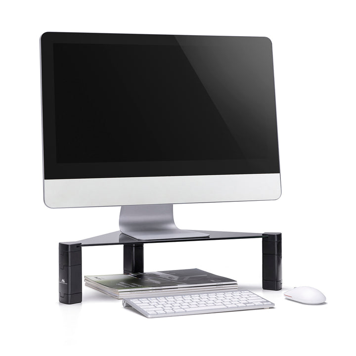 Soporte de monitor Estante esquinero Soporte de pantalla ajustable en altura Soporte de ordenador portátil Vidrio templado Elevador de monitor Soporte de monitor portátil hasta 20 kg máx. Triangular
