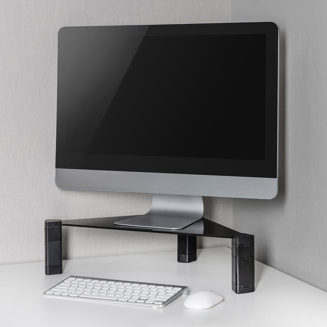 Soporte de monitor Estante esquinero Soporte de pantalla ajustable en altura Soporte de ordenador portátil Vidrio templado Elevador de monitor Soporte de monitor portátil hasta 20 kg máx. Triangular