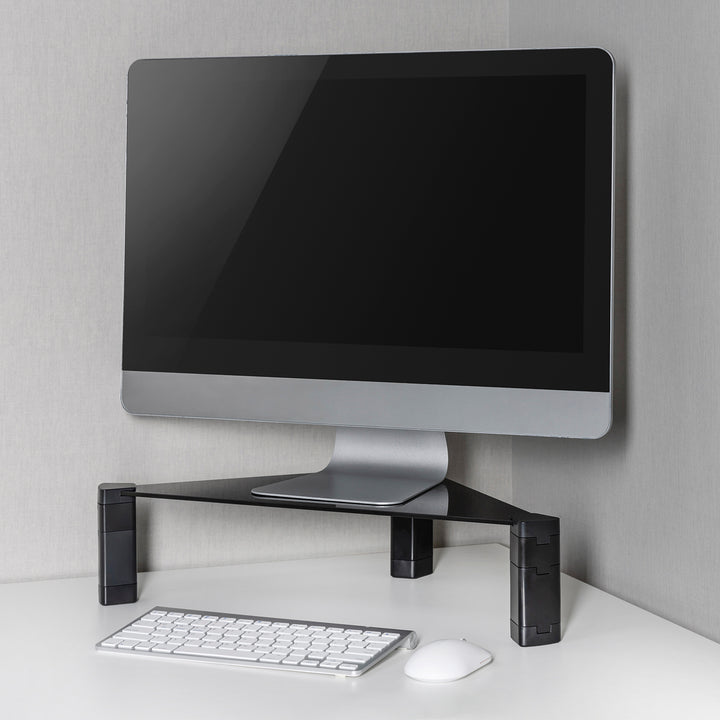 Soporte de monitor Estante esquinero Soporte de pantalla ajustable en altura Soporte de ordenador portátil Vidrio templado Elevador de monitor Soporte de monitor portátil hasta 20 kg máx. Triangular