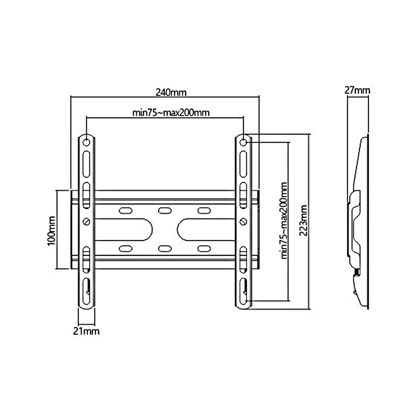 Suporte de TV econômico Maclean, máximo VESA 200x200, 23-42", 45kg, preto, MC-937