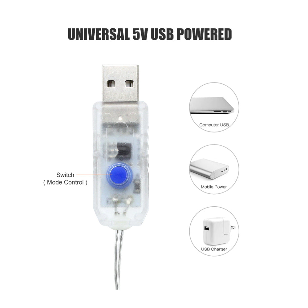 Cortina de luz USB com controle remoto 3x3m 300 LEDs 8 modos de iluminação Cabo com temporizador regulável USB 5V DC 3200K Branco quente