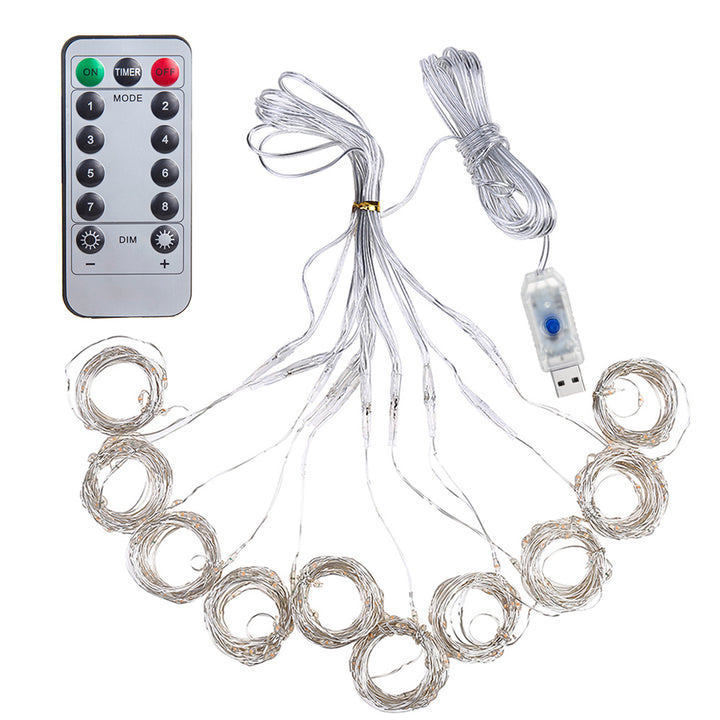 Cortina de Luz USB con el Control Remoto 3x3m 300 LED 8 Modos de Iluminación Cable con Temporizador Regulable USB 5V DC 3200K Blanco Cálido