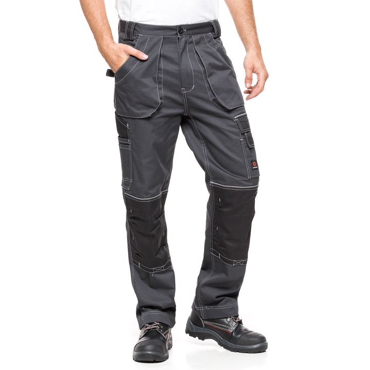 Pantalón de trabajo, pantalones de mecánico con bolsillos y rodillas reforzadas para hombre HELIOS GRIS-NEGRO Talla 50 (90-94)