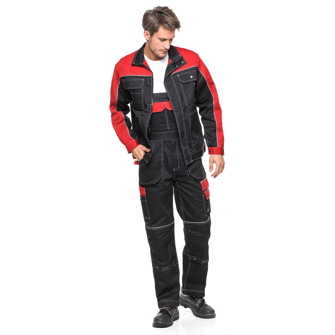 Peto con bolsillos multifuncionales pantalón de trabajo pantalón de hombre Negro/Rojo 280g/m² NEGRO Y ROJO Talla 48 (86-90)