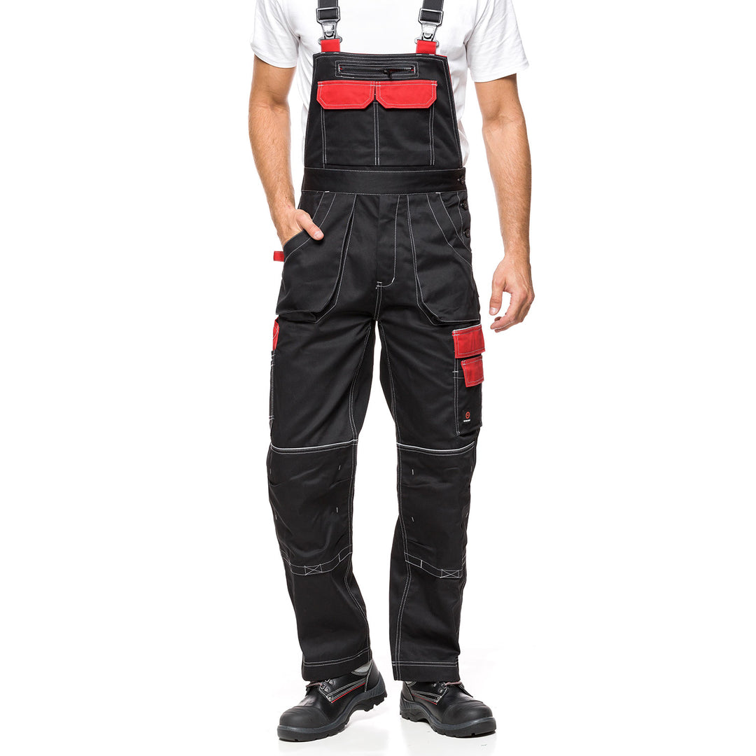 Peto con bolsillos multifuncionales pantalón de trabajo pantalón de hombre Negro/Rojo 280g/m² NEGRO Y ROJO Talla 48 (86-90)