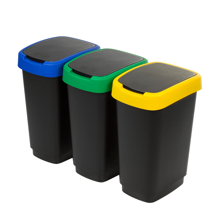 Conjunto de 3 cubos para reciclaje tapas de colores 3x25L Rotho Twist