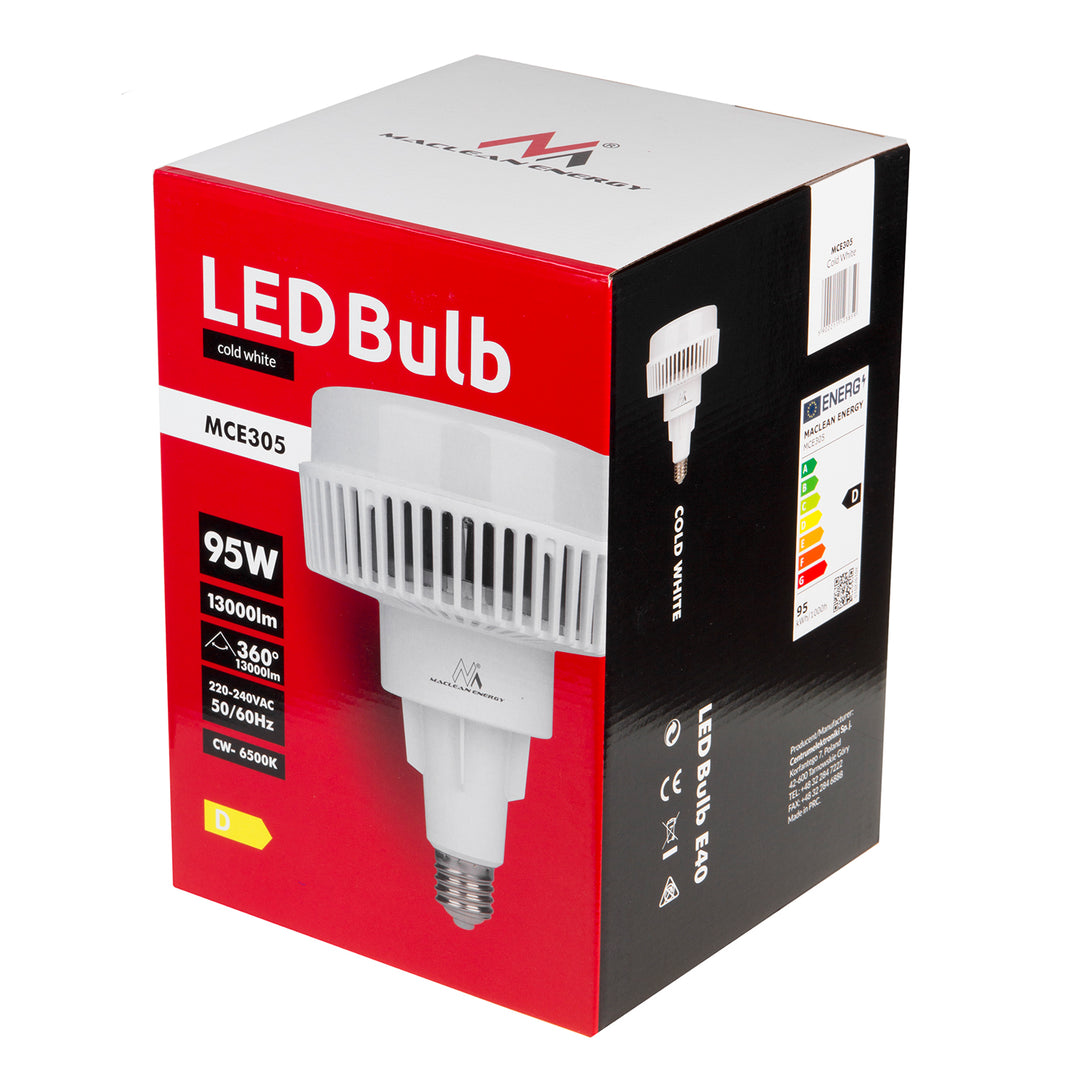 Bombilla LED E40 95W 230V Iluminante Blanco Frío Lámpara de Ahorro de Energía Lámpara de alta potencia 6500K 13000 Lumen