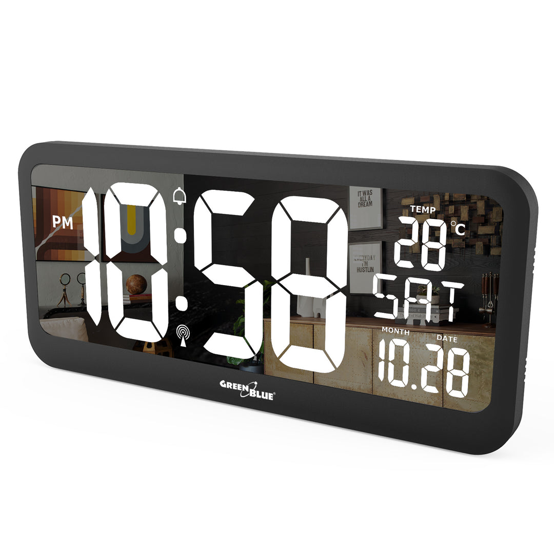 Reloj Digital Grande con Sensor de Temperatura Pantalla LED 37x17cm Alarma Reloj de Mesa o de Pared Alimentación por Cable o Pilas