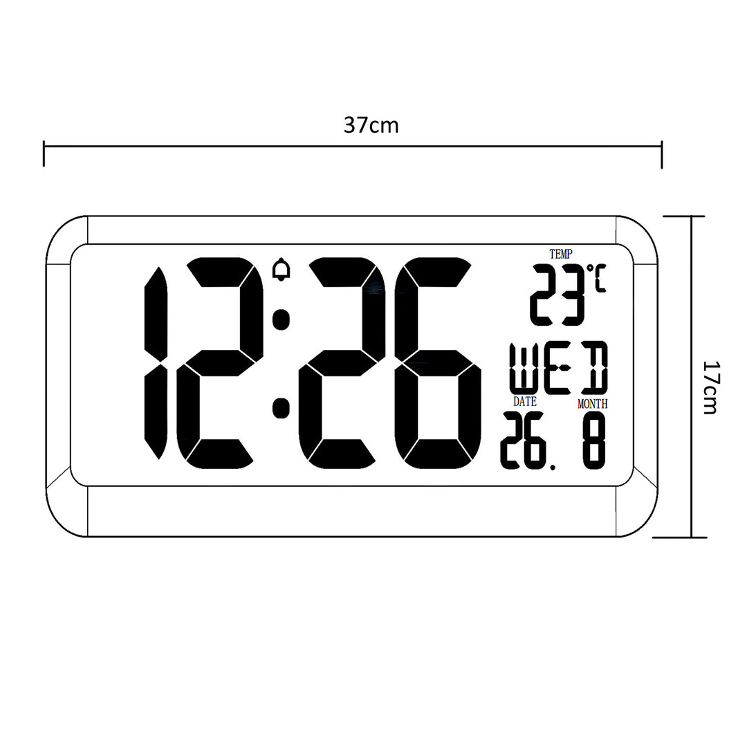 Reloj Digital Grande con Sensor de Temperatura Pantalla LED 37x17cm Alarma Reloj de Mesa o de Pared Alimentación por Cable o Pilas