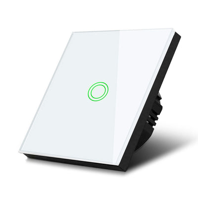 Interruptor de luz táctil Maclean, simple, escalonado, en cruz, blanco con iluminación de botón redondo, 86x86mm, MCE710W
