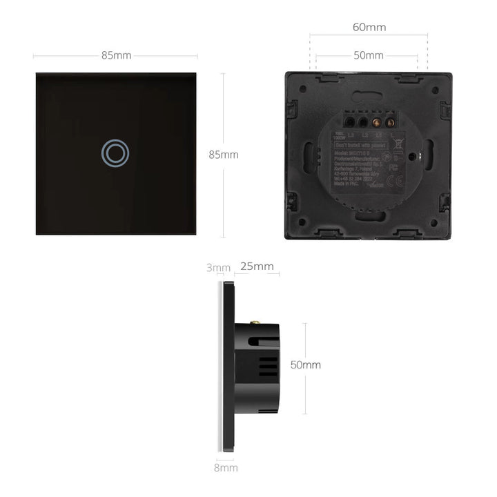 Maclean interruptor de toque luminoso simples passo cruz cristal vidro preto com botão redondo iluminação 86x86mm mce710b