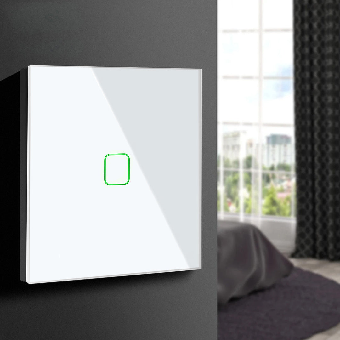 Maclean Interruptor de luz de toque simples SMART Tuya APP Vidro branco com iluminação de botão quadrado 86x86mm MCE716W