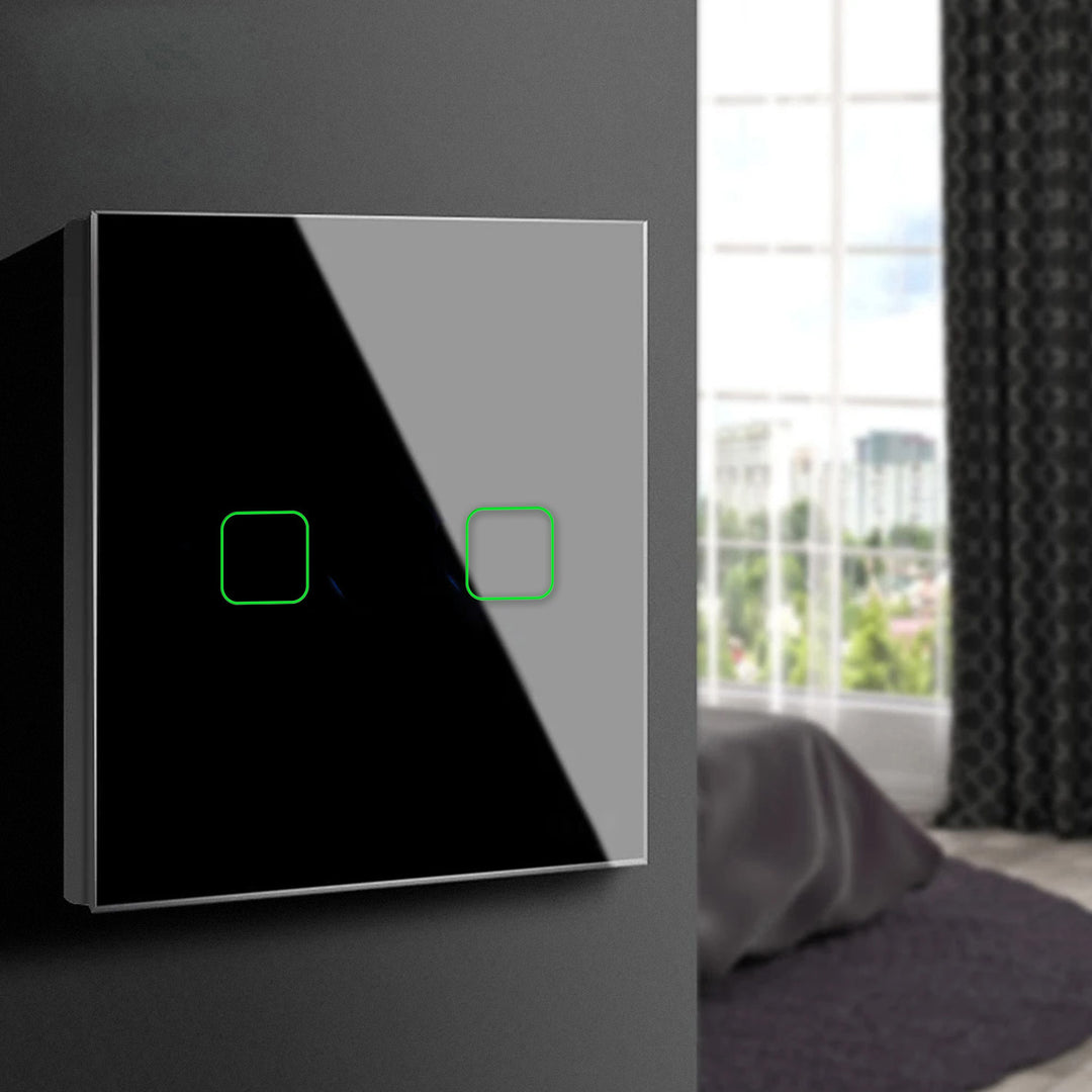 Maclean Interruptor de luz de toque duplo SMART Tuya APP Vidro preto com iluminação de botão quadrado 86x86mm MCE717B