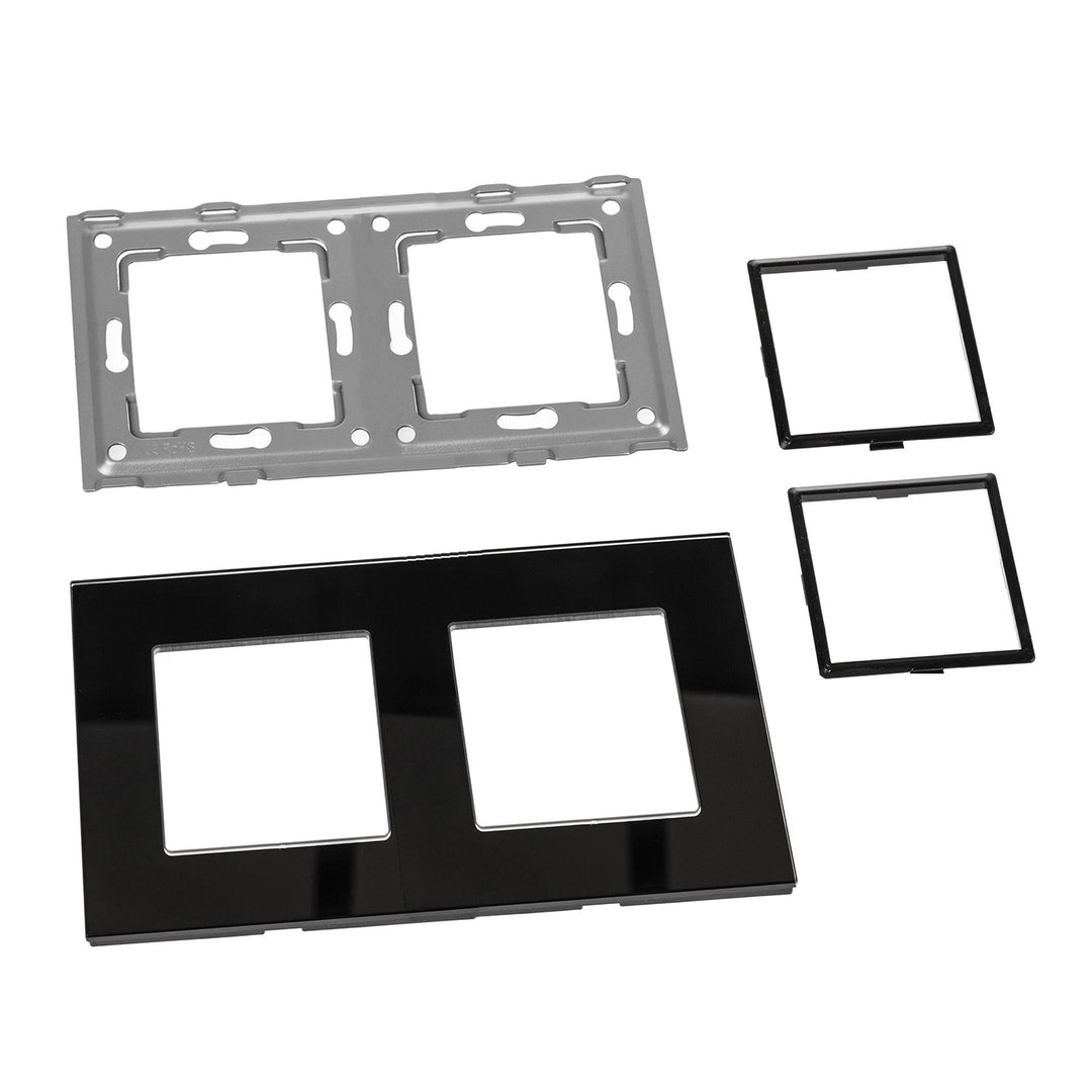 Painel de moldura de vidro de 2 dobras de 157x86mm para tomada de energia Instalação embutida de tomada de parede modular (moldura de vidro de 2 dobras para tomada de energia, preta)