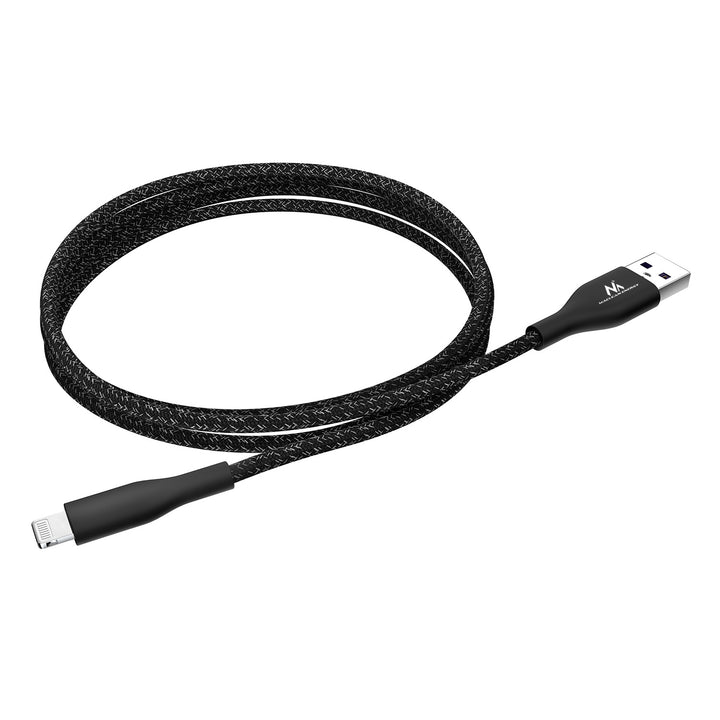 Cable de iluminación MFi que soporta carga rápida 2.4A Maclean Energy MCE845B negro longitud 1m 5V/2.4A - transferencia de datos