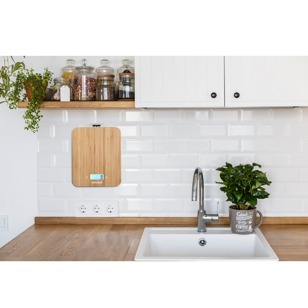 Balança digital de cozinha Concept VK5713 - Bambu - Relógio cronômetro de 15kg Design em bambu máx. 15kg com gancho para pendurar