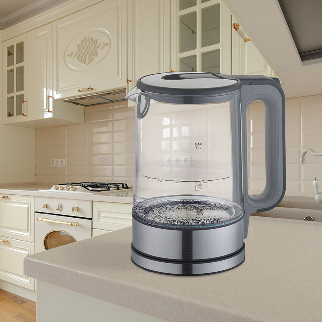 Hervidor eléctrico de vidrio con luz interior 1,7L Base de 360 grados Apagado automático Filtro anticalcáreo Indicador de nivel de agua 220-240V, ~50Hz, 2200W