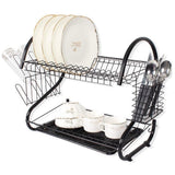 Escorredor de louça com 2 prateleiras Escorredor de louça com base de vidro e porta talheres Preto (53cm)