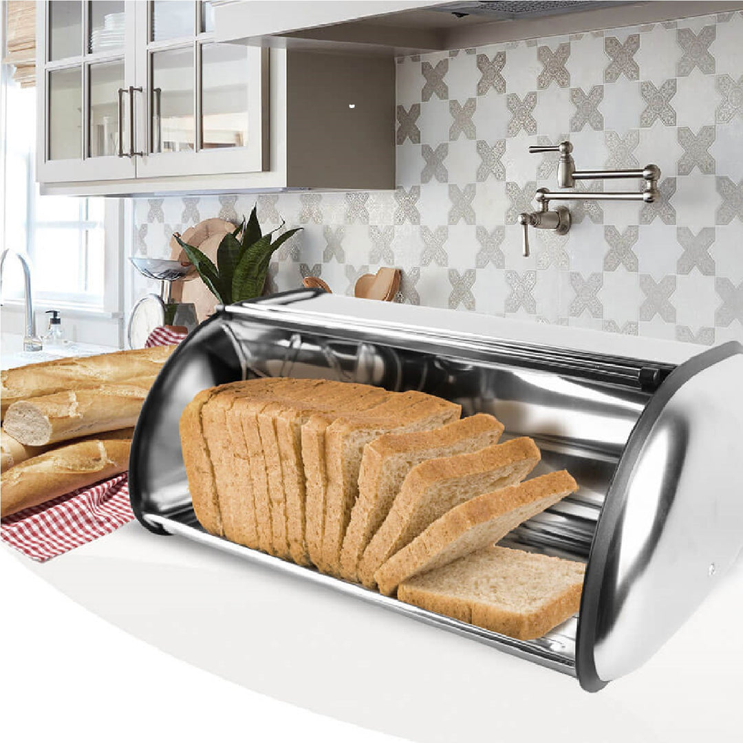 Maestro MR-1676BL Recipiente para Pão Caixa para Pão com Tampa Deslizante Design Elegante Recipiente para Pão em Aço Inoxidável