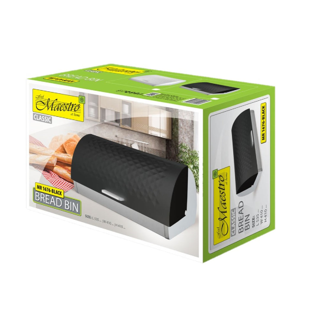 Maestro MR-1676BL Recipiente para Pão Caixa para Pão com Tampa Deslizante Design Elegante Recipiente para Pão em Aço Inoxidável