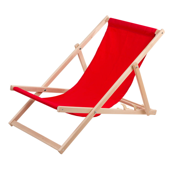 Cómoda tumbona de madera roja ideal para la playa, el balcón o la terraza